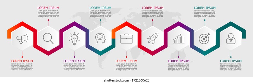 Business infographic Vector with 9 steps. Used for presentation,information,education,connection,marketing,
project,strategy,technology,learn,brainstorm,creative,growth,abstract,stairs,idea,text,work.