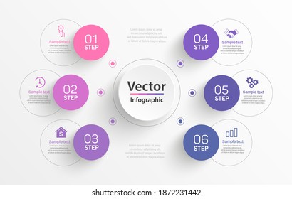 Business infographic vector design template  with  6 steps. For content, diagram, flowchart, steps, parts, timeline infographics, workflow layout, chart, illustration.  