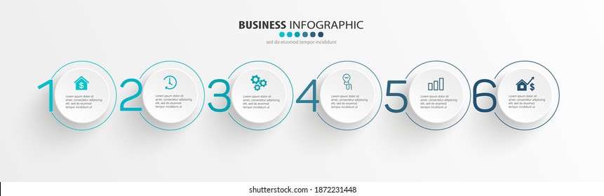 Plantilla de diseño vectorial de infografía de negocio con 6 pasos. Para contenido, diagrama, diagrama de flujo, pasos, piezas, infografía de línea de tiempo, diseño de flujo de trabajo, gráfico, ilustración.  