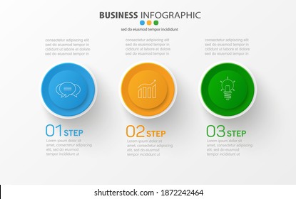 Plantilla de diseño de vectores de infografía empresarial con 3 opciones, partes, pasos o procesos. Se puede utilizar para diseño de flujo de trabajo, diagrama, opciones de número, diseño web