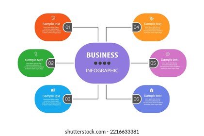 Plantilla de diseño de vectores de infografía empresarial con 6 opciones, pasos o procesos. Se puede utilizar para diseño de flujo de trabajo, diagrama, informe anual, diseño web  