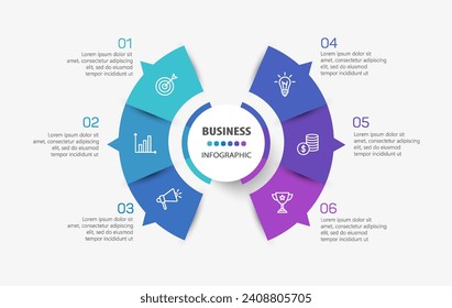 Plantilla de diseño de vectores de infografía empresarial con 6 opciones, pasos o procesos