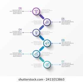 Business infographic vector design template with 6 options, steps or processes. Can be used for workflow layout, diagram, annual report, web design	