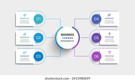 Plantilla de diseño de vectores de infografía empresarial con 6 opciones, pasos o procesos. Se puede utilizar para diseño de flujo de trabajo, diagrama, informe anual, diseño web	