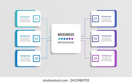 Business infographic vector design template with 6 options, steps or processes. Can be used for workflow layout, diagram, annual report, web design	
