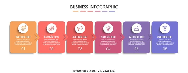 Business infographic vector design template with 6 options, steps or processes