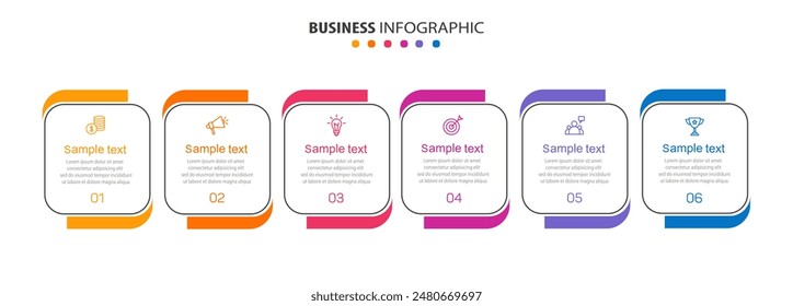Business infographic vector design template with 6 options, steps or processes. Can be used for workflow layout, diagram, annual report, web design