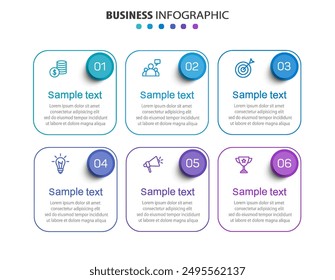 Business infographic vector design template with 6 options, steps or processes	
