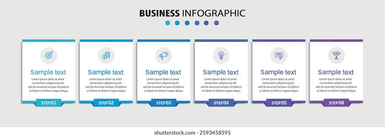 Business infographic vector design template with 6 options, steps or processes. Can be used for workflow layout, diagram, annual report, web design