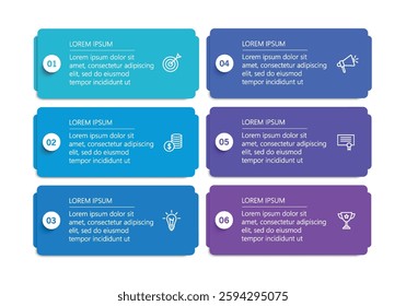  Business infographic vector design template with 6 options, steps or processes. Can be used for workflow layout, diagram, annual report, web design