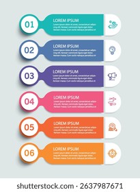 Business infographic vector design template with 6 options, steps or processes. Can be used for workflow layout, diagram, annual report, web design	