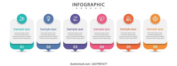 Business infographic vector design template with 6 options, steps or processes. Can be used for workflow layout, diagram, annual report, web design	
