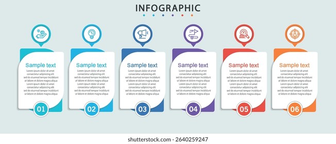 Business infographic vector design template with 6 options, steps or processes. Can be used for workflow layout, diagram, annual report, web design