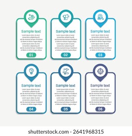 Business infographic vector design template with 6 options, steps or processes. Can be used for workflow layout, diagram, annual report, web design