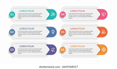 Business infographic vector design template with 6 options, steps or processes. Can be used for workflow layout, diagram, annual report, web design