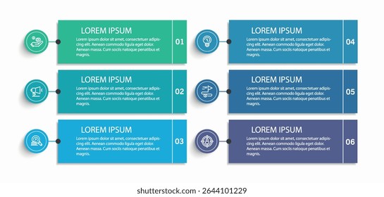 Business infographic vector design template with 6 options, steps or processes. Can be used for workflow layout, diagram, annual report, web design