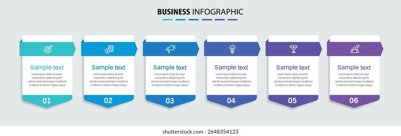 Plantilla de diseño de Vector de infografía de negocios con 6 opciones, pasos o procesos. Puede ser utilizado para el diseño del flujo de trabajo, diagrama, informe anual, Diseño web