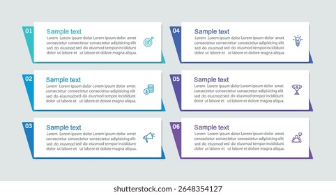 Business infographic vector design template with 6 options, steps or processes. Can be used for workflow layout, diagram, annual report, web design