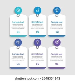 Business infographic vector design template with 6 options, steps or processes. Can be used for workflow layout, diagram, annual report, web design