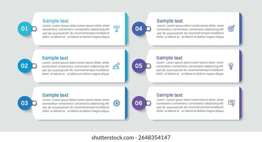 Business infographic vector design template with 6 options, steps or processes. Can be used for workflow layout, diagram, annual report, web design