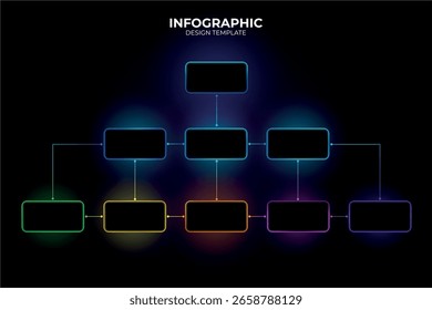 Business infographic vector design template with 9 options colourful glowing, steps or processes. Can be used for workflow layout, diagram, annual report, web design. Modern Technology, artificial, AI