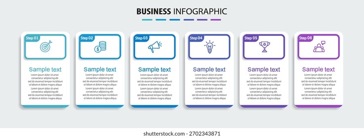 Modelo de projeto de vetor de infográfico de negócios com 6 opções, etapas ou processos	
