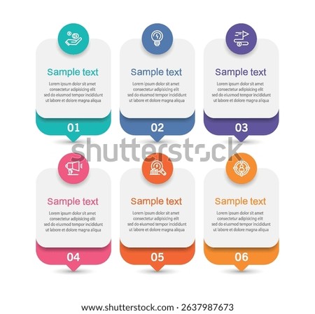 Business infographic vector design template with 6 options, steps or processes. Can be used for workflow layout, diagram, annual report, web design	