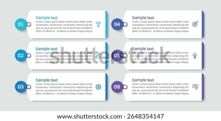 Business infographic vector design template with 6 options, steps or processes. Can be used for workflow layout, diagram, annual report, web design