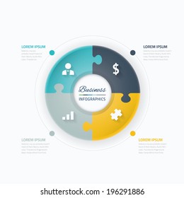 Business Infographic Vector Elements. Circle With Puzzle Piece Concept And Icons.