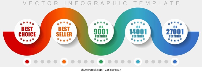 Business infographic vector template with icon set, miscellaneous icons such as best choice, best seller, iso 9001, iso 14001 and iso 27001 for webdesign and mobile applications