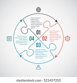 Business infographic vector template with line icons, puzzle elements for 4 options, parts, steps, processes