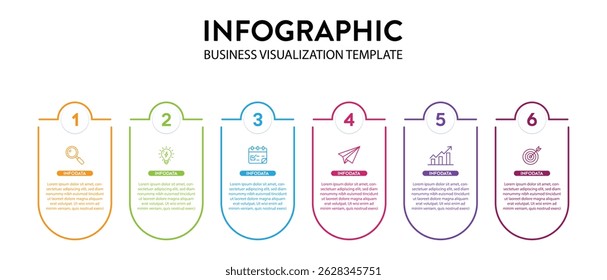 Modelo De Visualização De Infográfico De Negócios Com Planejamento E Processo De Estratégia Em 6 Etapas