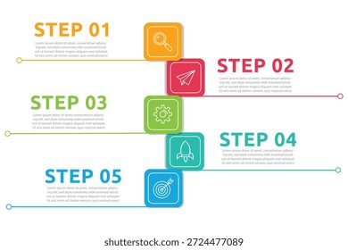 Modelo De Visualização De Infográfico De Negócios Com Planejamento E Processo De Estratégia Em Cinco Etapas