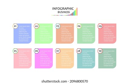 business infographics with 10 options Stylish template Template with detailed steps editable used for annual report layout web design workflow diagram Vector illustration