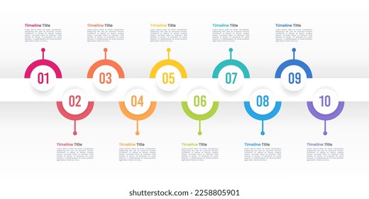 Business infographics with 10 semicircles colorful on timeline diagrams on white color background.