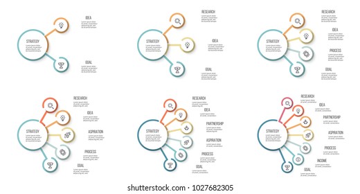 Business infographics with 2, 3, 4, 5, 6, 7 options. Vector diagrams.
