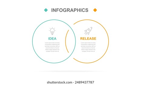 Infografiken für Unternehmen. Infografiken mit 2 Schritten oder Optionen. Dünne lineare Infografik mit kreisförmiger Vorlage für eine Präsentation oder Website. Zeitplan der Prozesse