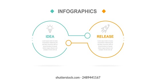 Business infographics. Infographics with 2 steps or options. A thin linear infographic with circle template for a presentation or website. Timeline of processes