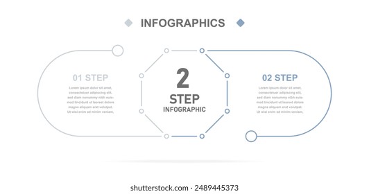 Infografiken für Unternehmen. Infografiken mit 2 Schritten oder Optionen. Dünne lineare Infografik-Vorlage für eine Präsentation oder Website. Zeitplan der Prozesse