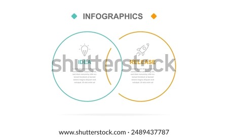 Business infographics. Infographics with 2 steps or options. A thin linear infographic with circle template for a presentation or website. Timeline of processes