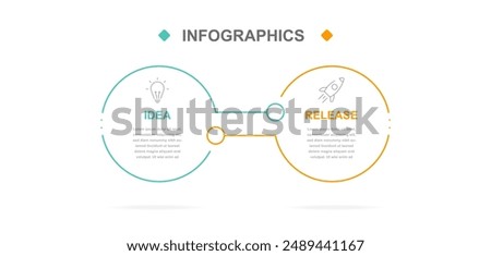 Business infographics. Infographics with 2 steps or options. A thin linear infographic with circle template for a presentation or website. Timeline of processes