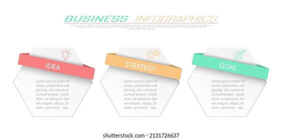 Business Infographics. 3 steps to achieve the result. Stages of development, workflow, marketing or plan. Business strategy with icons. Diagram of the report, statistics and training.