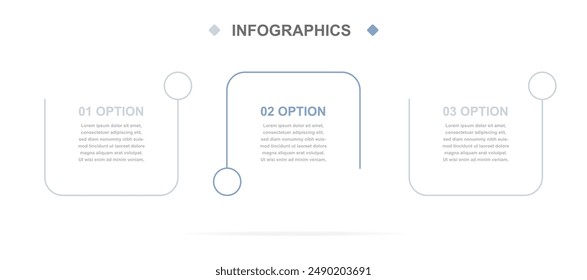 Business infographics. Infographics with 3 steps or options. A thin linear infographic with rectangle template for a presentation or website. Timeline of processes