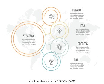 Business infographics with 4 options, circles. Vector diagram. Editable stroke