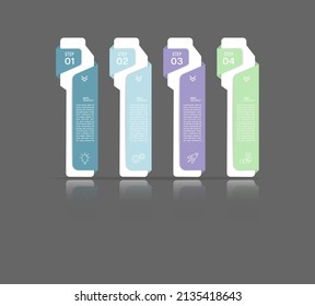 Business infographics. 4 stages of achieving the goal. Stages of the workflow, development, marketing, plan or training. Business strategy with icon icons. Report or statistics schema.