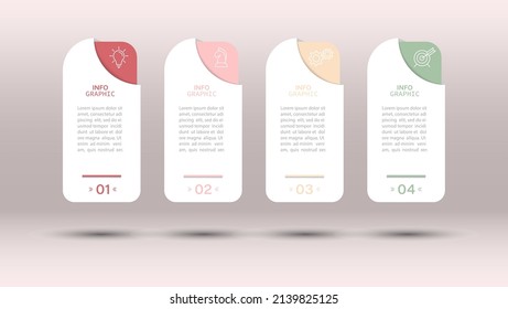 Business infographics. 4 stages of achieving the goal. Stages of the workflow, development, marketing, plan or training. Business strategy with icon icons. Report or statistics schema.