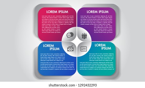 Business infographics 4 steps options design template.Data and information visualization.Dynamic colorful elements stylish geometric.