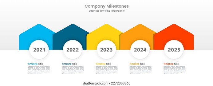 Business infographics with 5 houses shape colorful on the timeline. Vector illustration.