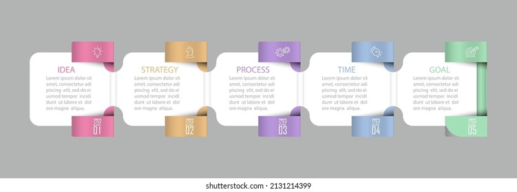 Business Infographics. 5 steps to achieve the result. Stages of development, workflow, marketing or plan. Business strategy with icons. Diagram of the report, statistics and training.