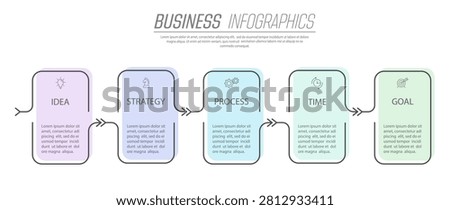 Business Infographics. 5 steps to achieve the result. Stages of development, workflow, marketing or plan. Business strategy with icons. Diagram of the report, statistics and training.